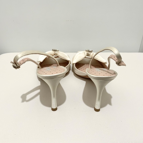 Kate Spade Happily Slingback Pumps Bridal Bow Ivory Satin Stiletto Heel Sandal 9 - Picture 13 of 16
